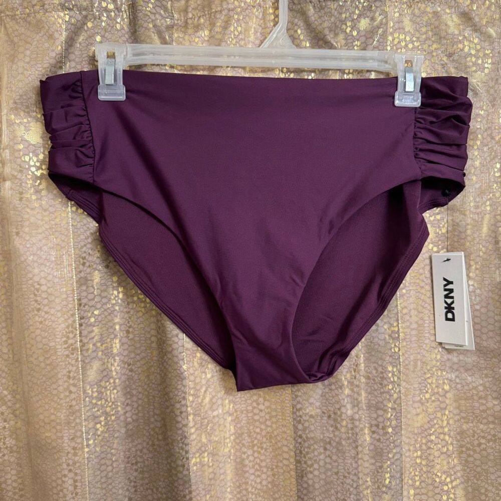 DKNY Port Purple Shirred Side High Waist Bikini Swim Bottoms XXL NWT